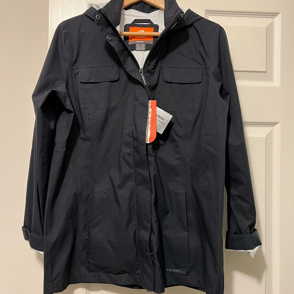 Merrell Gamma Black Mid Length Rain Jacket Women's Size Medium